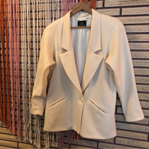 80's Off-White Wool Blazer - Wool Suit Jacket - Size 8 - 10 - 80's Men's Wear - Picture 2 of 10